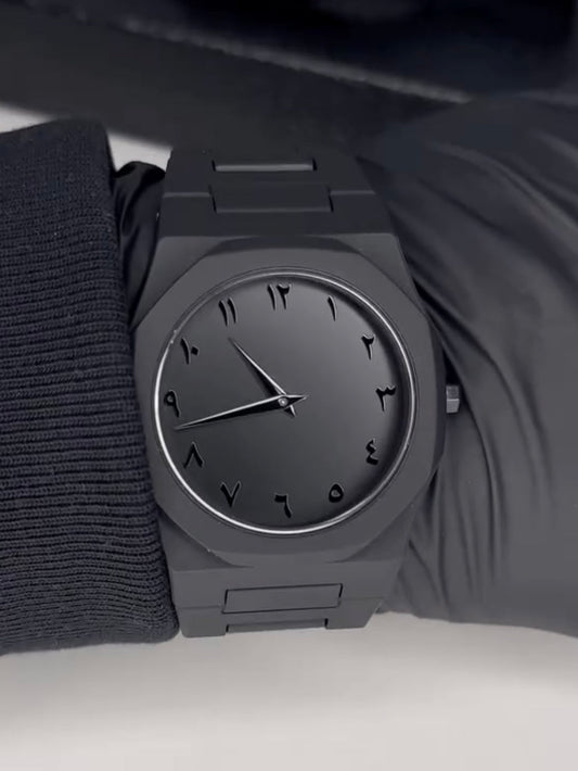 Luxury Matte Black Arabic Dial Men’s Watch ⌚