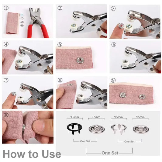 Metal Snap Button Kit with Hand Press Pliers – 50PCS Snap Fasteners for Sewing, DIY Crafts, Clothes & Hats