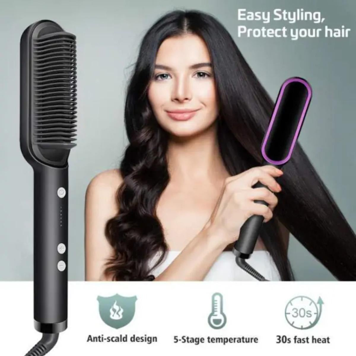 2-in-1 Hair Straightening Brush – Fast Heating Hair Straightener & Styling Comb for Smooth, Silky Hair