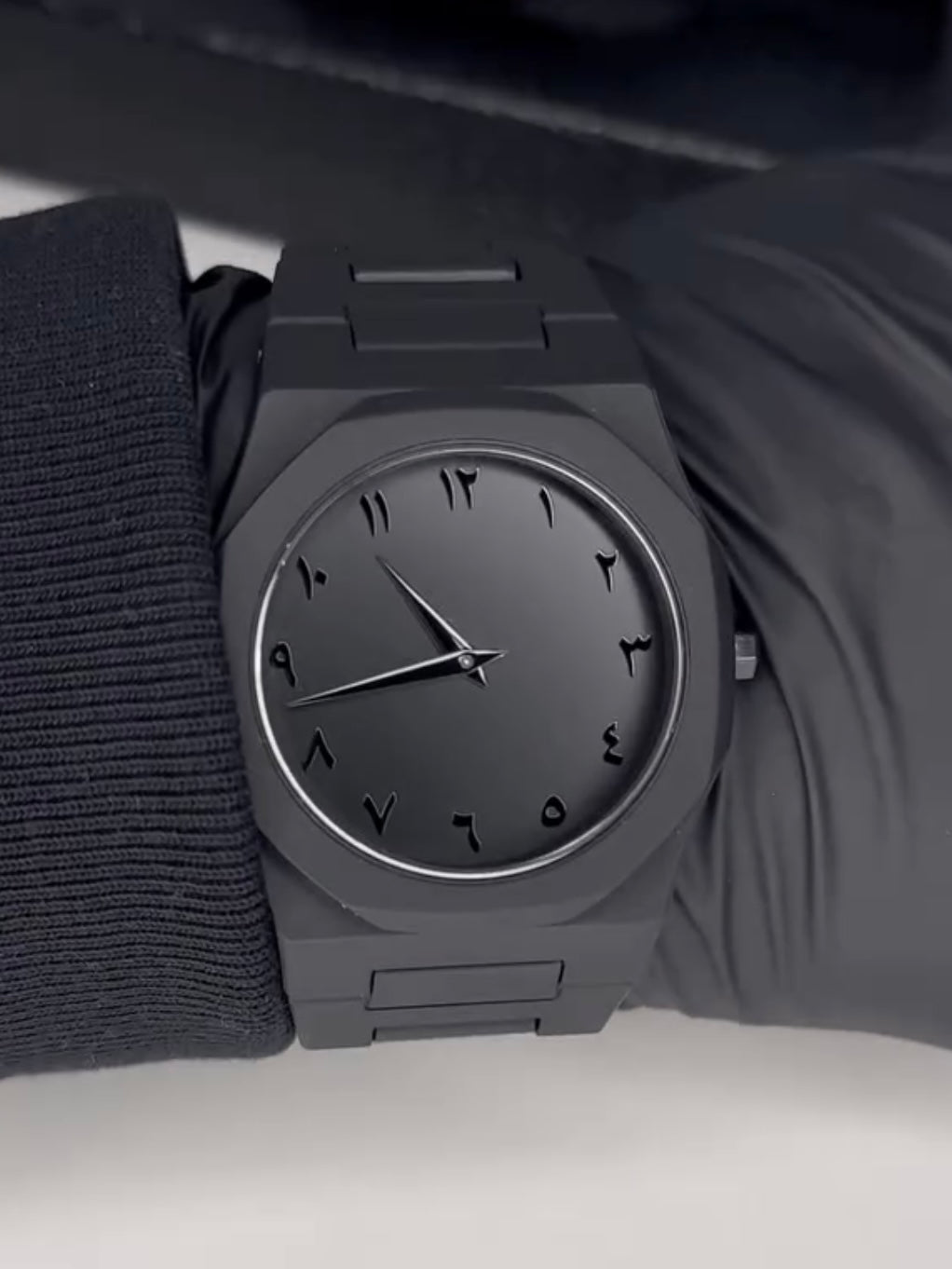 Luxury Matte Black Arabic Dial Men’s Watch ⌚