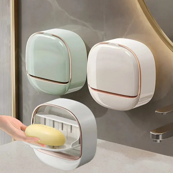 Wall-Mounted Waterproof Soap Holder with Drain Tray