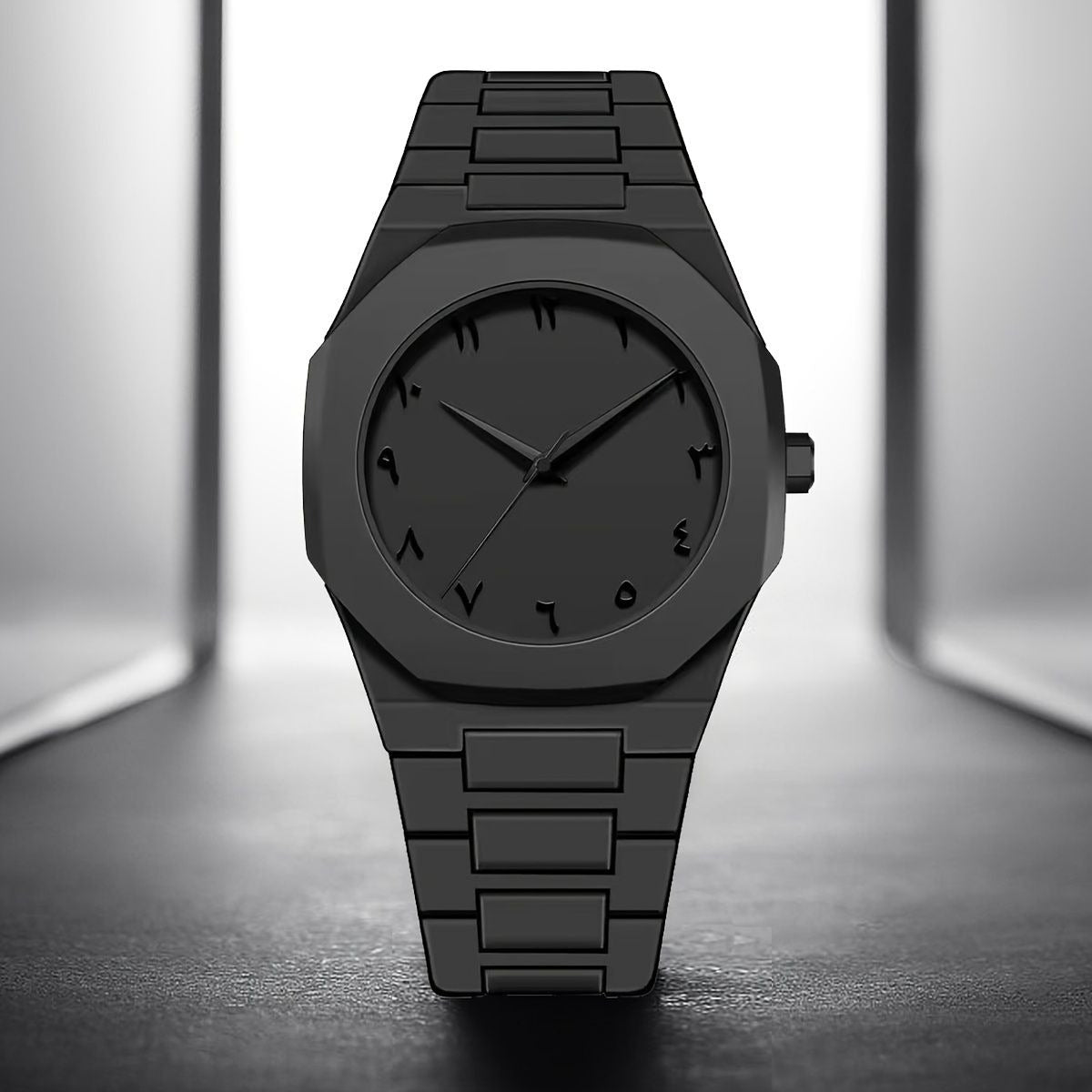 Luxury Matte Black Arabic Dial Men’s Watch ⌚