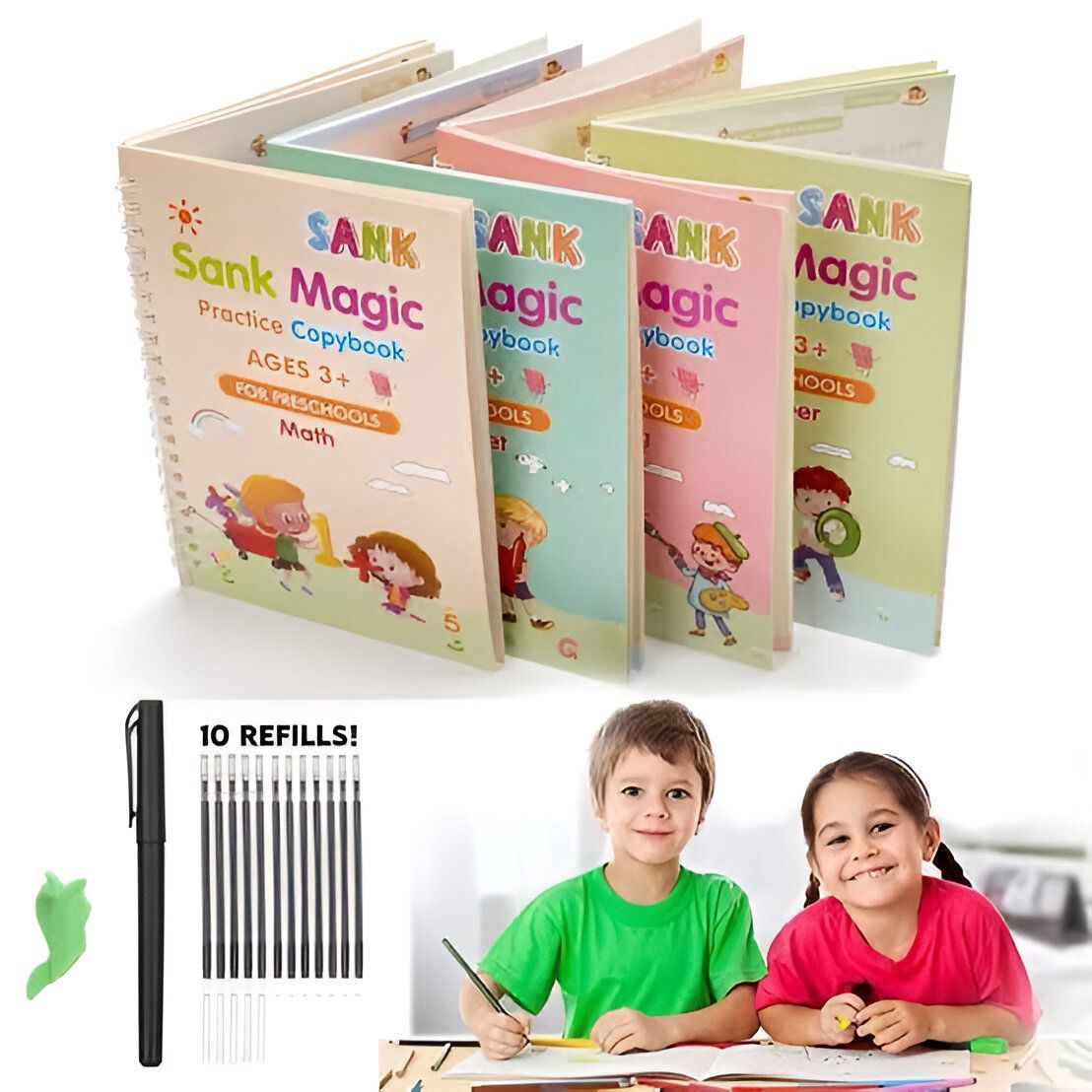 Sank Magic Practice Book Set 4 Books With Pen & 10 Refills Kids