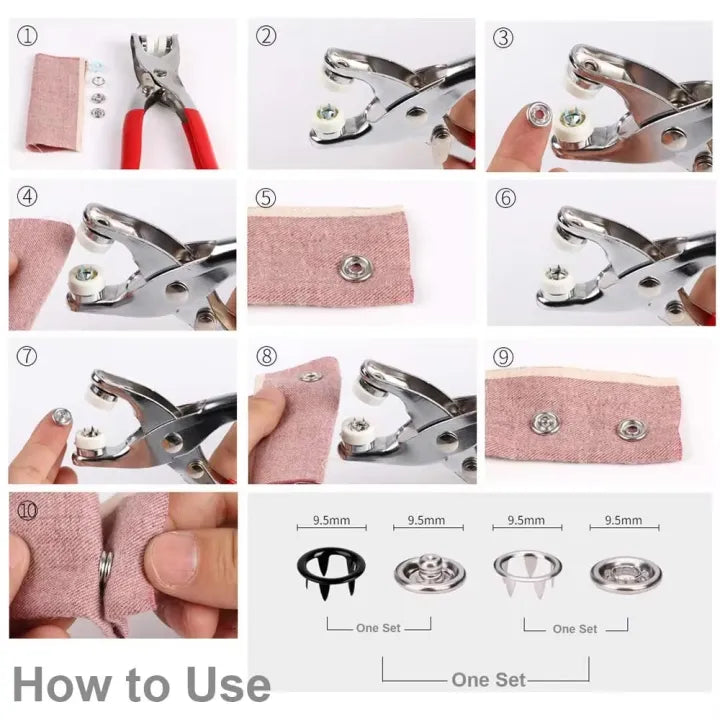Metal Snap Button Kit with Hand Press Pliers – 50PCS Snap Fasteners for Sewing, DIY Crafts, Clothes & Hats