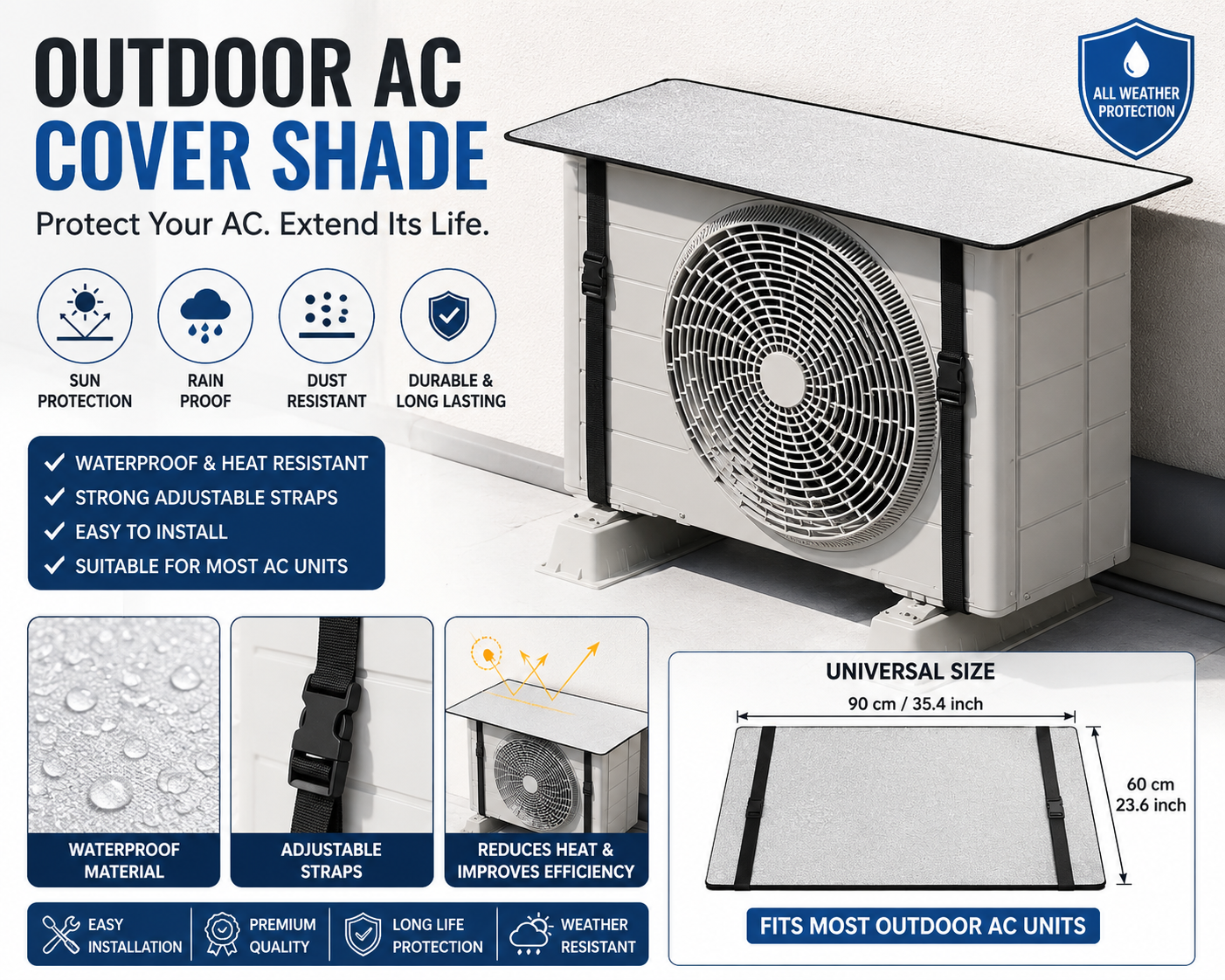 Premium Outdoor AC Cover Shade – Waterproof Air Conditioner Protection Roof Cover