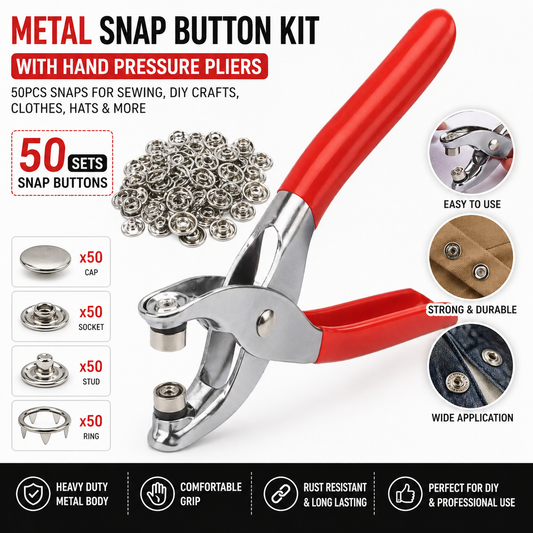 Metal Snap Button Kit with Hand Press Pliers – 50PCS Snap Fasteners for Sewing, DIY Crafts, Clothes & Hats